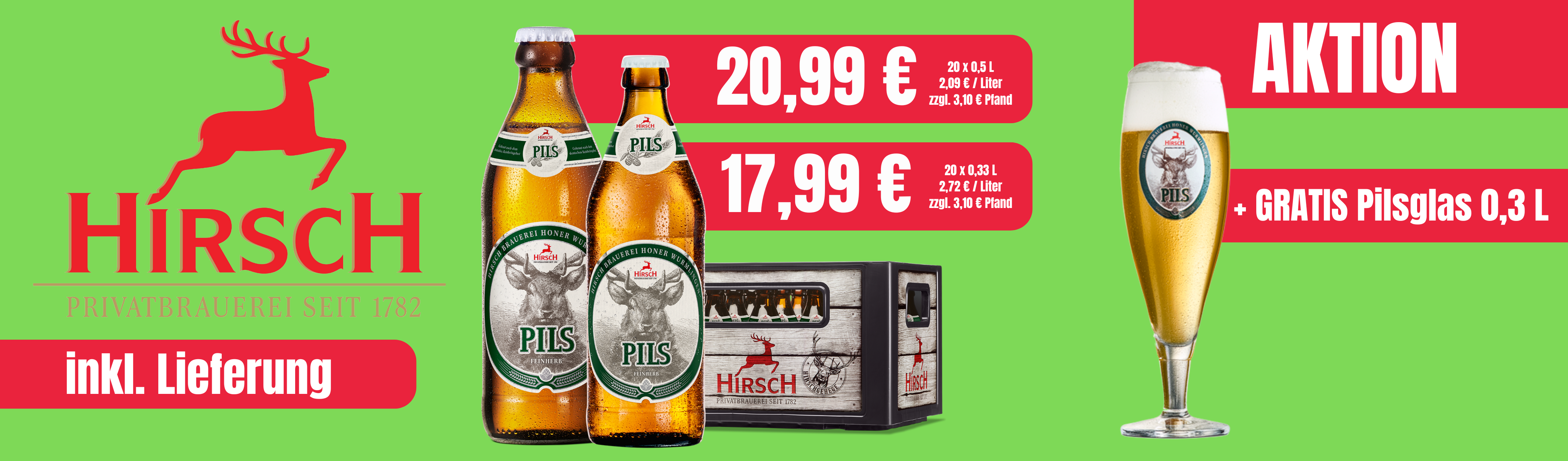 Hirsch Pils plus Glas gratis