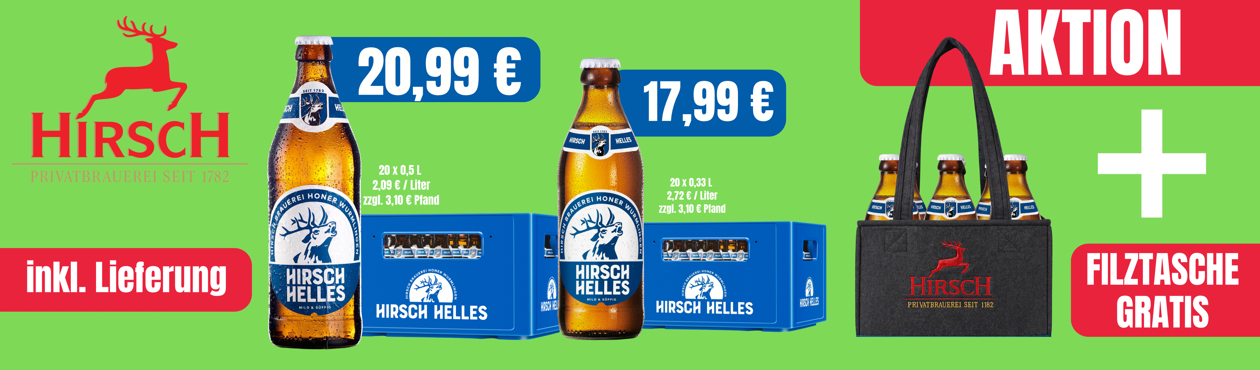 Hirsch Helles plus Filztasche